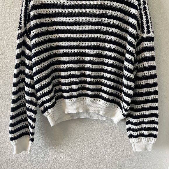 Wishlist Womens Sweater Size Large Navy White Collared Open Knit Preppy Nautical - Picture 9 of 13